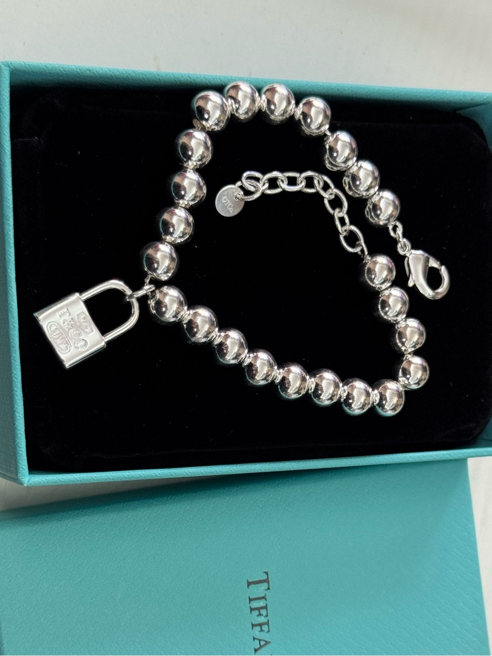 Sterling Silver Bead Bracelet with Padlock Charm